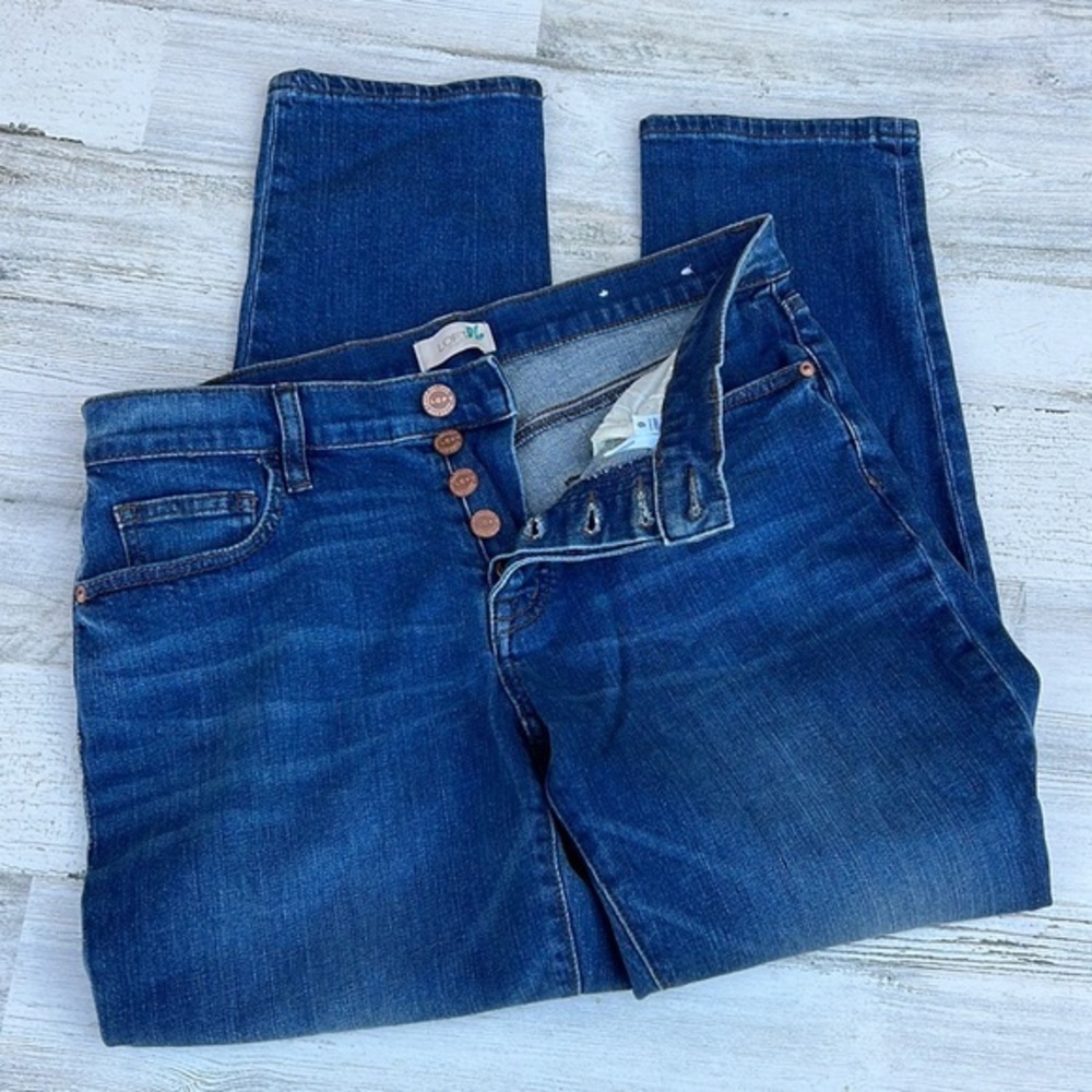 LOFT Boyfriend Jeans Size 6 Button Up Dark Wash